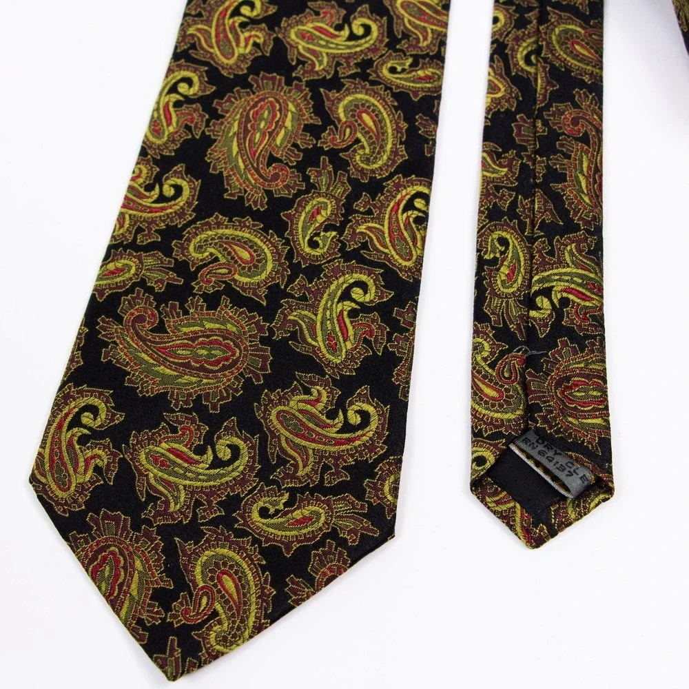 Bugatchi Mens Black Gold Paisley Silk Neck Tie Made in Italy‎